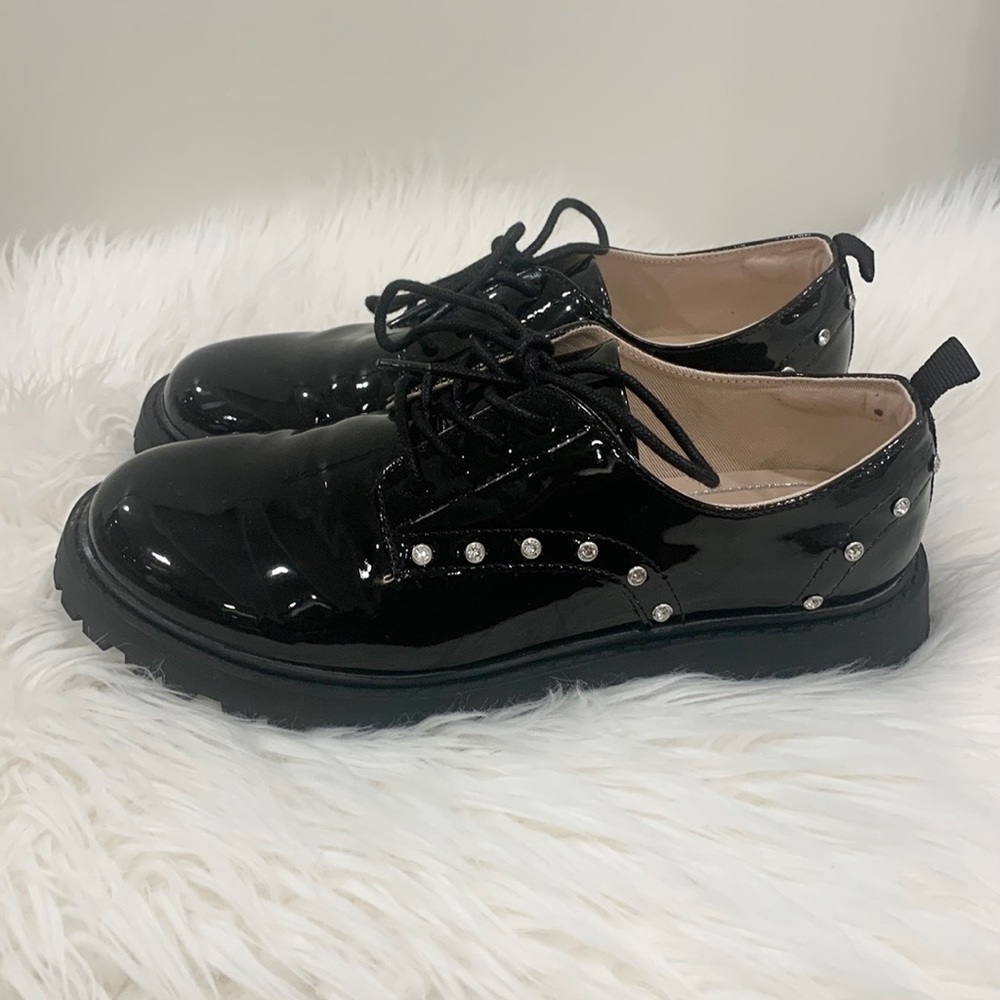 ZARA Patent Leather Chunky Heel Studded Oxford Shoes - Picture 5 of 15